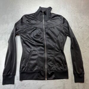 Madonna x H&M Black Satin Finish Track Jacket Y2K 2007 Funnel Neck Sporty US 8